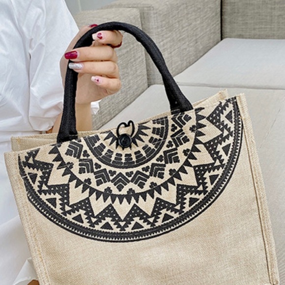 Handbags - Khaki Classic Jute Hessian reusable Eco friendly Tote Bag